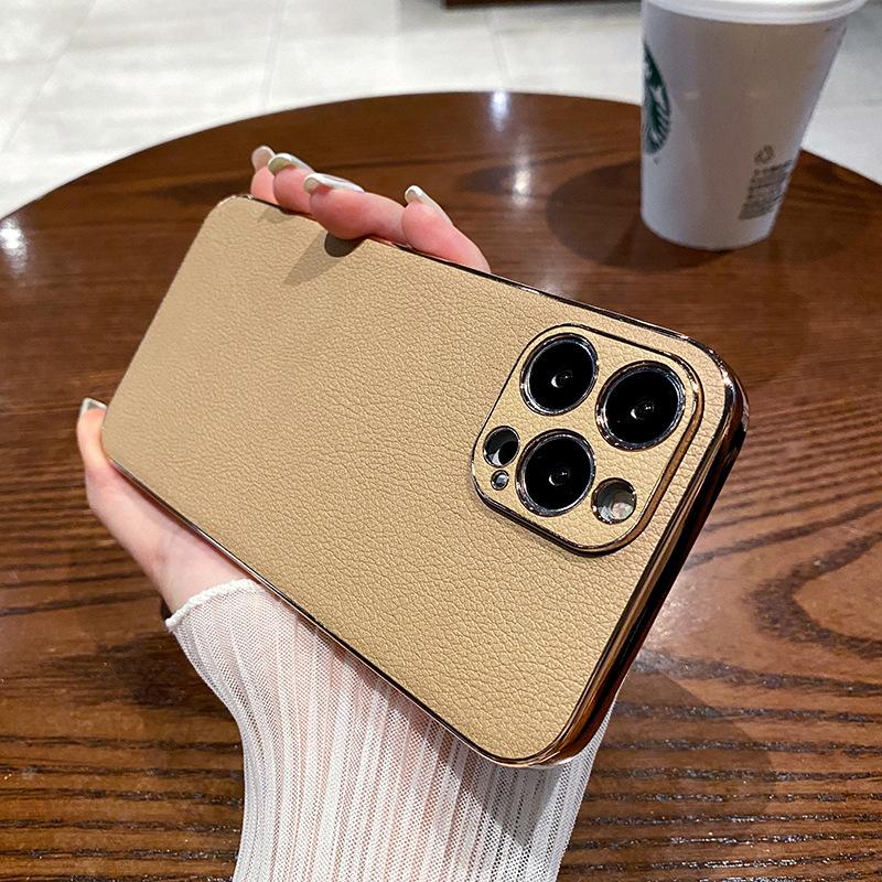 The Leather Texture Is Suitable for Apple 14promax Phone Case, Iphone13 Electroplated 12 Luxury 11 Full Bag Anti-drop Protective Case
