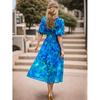 Summer Casual Boho Floral Print Midi Dress Women V Neck Short Sleeve Holiday Long Dress Fashion