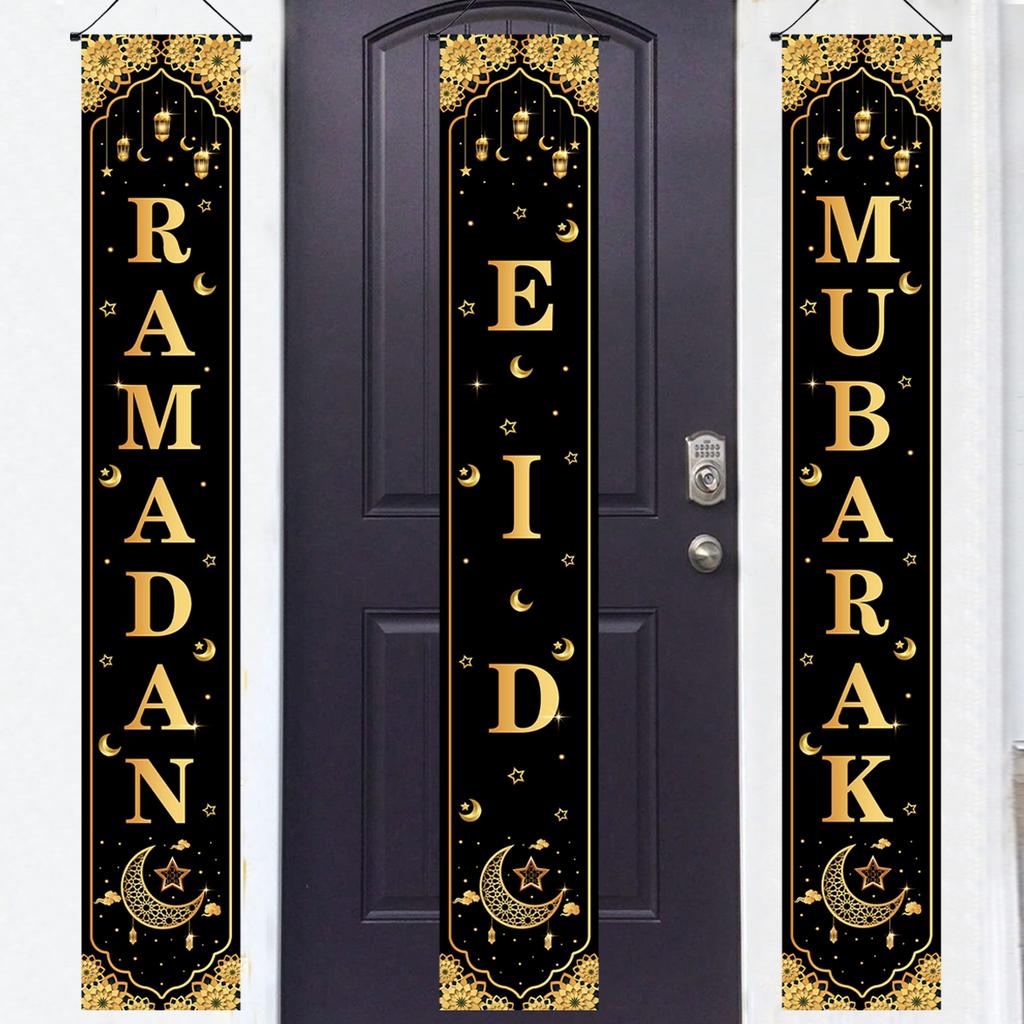 Eid Mubarak Door Hanging Banner Ramadan Couplets for Garden Outdoor Hanging Ornaments Ramadan Kareem Islamic Eid Decoration 2026