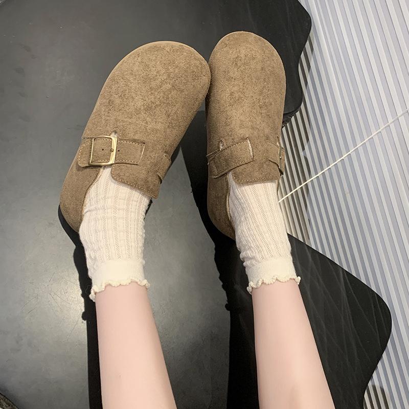 White Spotted Lamb Wool Shoes for Women's Outer Wear 2025 Winter Outer Wear New Velvet Flat Mary Jane Cotton Shoes