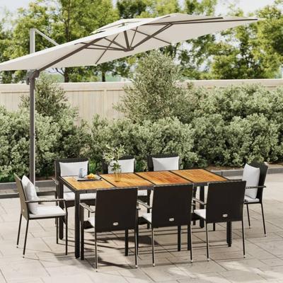 Vidaxl 9-Cz. Garden Furniture Set With Cushions, Black, PE Rattan