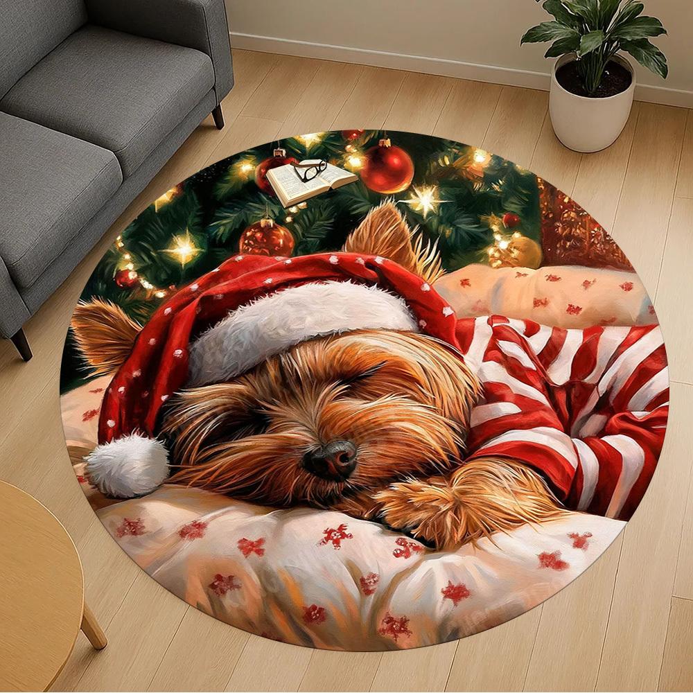 1 Stück Weihnachten Hund Büro Runder Teppich, Unter Bürostühlen Schlafzimmer Wohnzimmer Heimdekoration, Teppich für Büro, -1110212