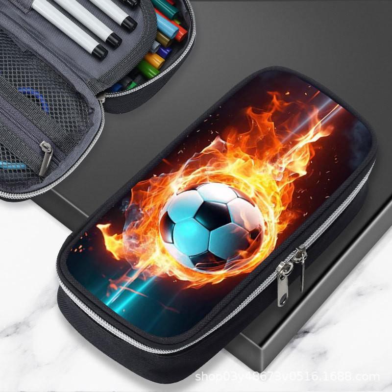Large Capacity Football-Themed Pencil Case Boys Teens School Supplies Sporty Stationery Bag Casual Unisex
