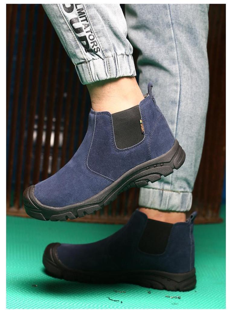 Zapatos de Trabajo de Ante Transpirables con Puntera de Acero para Hombre - Anti-Aplastamiento, Anti-Perforación, Anti-Deslizante, Ignífugo, Suela de Goma, Protección para Soldadura.