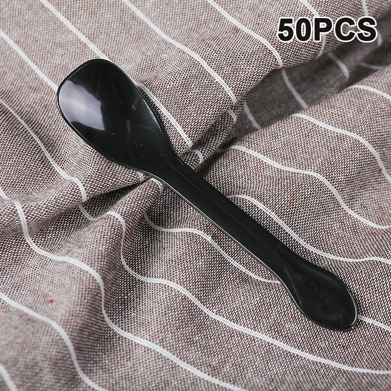 50Pcs Mini Plastic Spoons Flatware Spoons For Jelly Ice Cream Dessert Appetizer Spoon For Party Supplies Yellow Black Pink