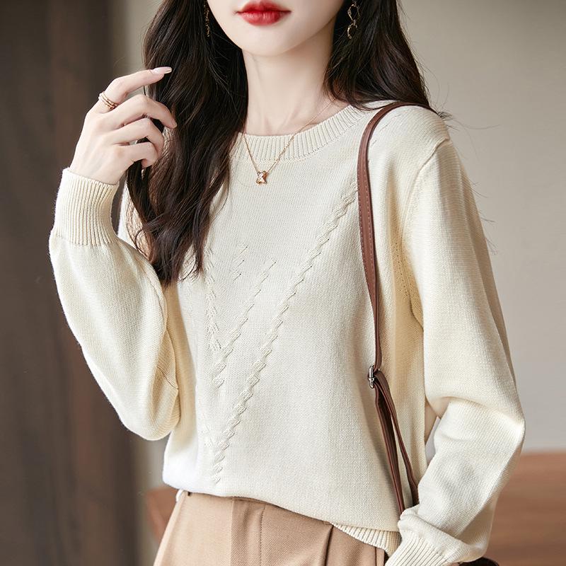 Thickened Round Neck Jacquard Sweater: New Spring & Autumn Collection