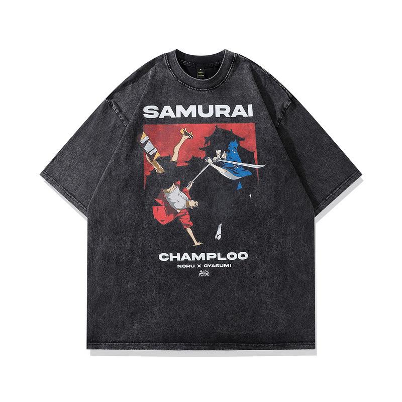 Guochao Gewaschenes Altes Animations-T-Shirt Kurzarm Herren und Damen Amerikanischer Retro Street Hip-Hop Trendiges Paar Halbarm