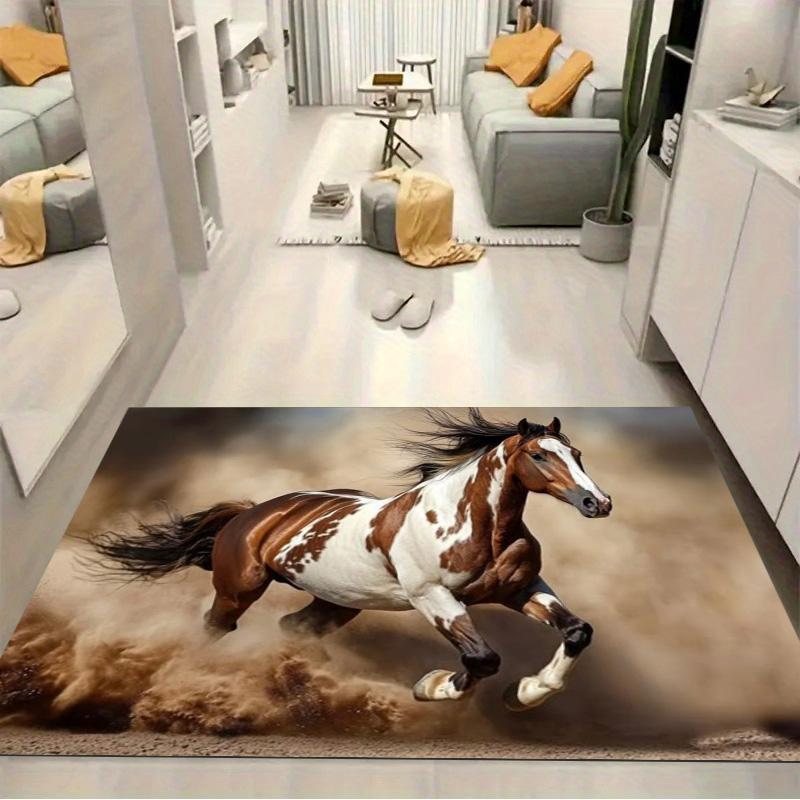 Pinto Paint Running Horse Dust Storm Print Area Rug Wildlife Animal Non Slip Rectangular Floor Mat Horse Lover Gaming Room Bedroom Decor Rug