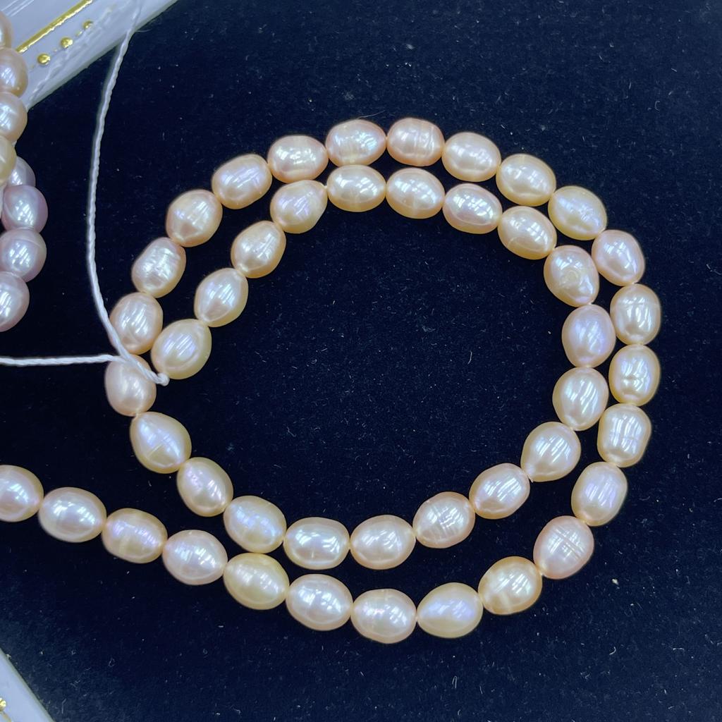 1String, White Purple Pink Natural Freshwater Pearls, Handmade Rice Pearl Beads for Jewelry Making DIY Crafts (Beads 6-7mm, Length 36cm)