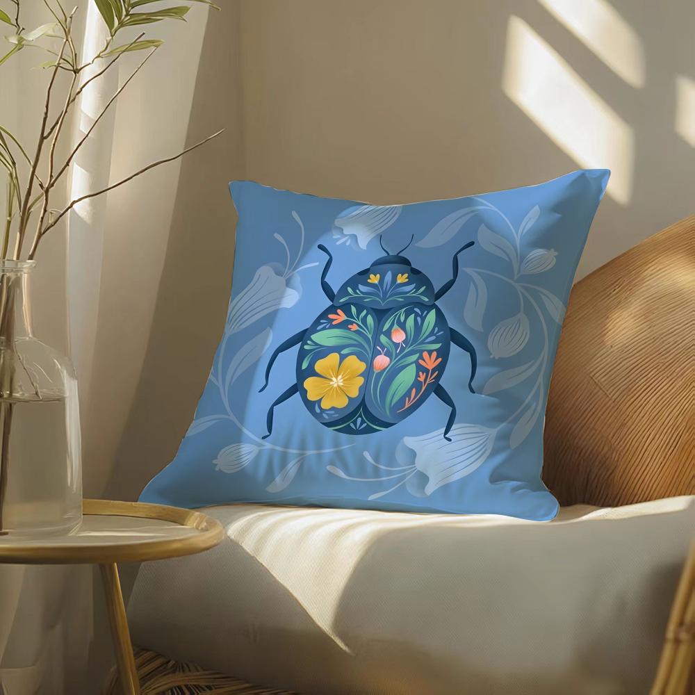 Butterfly, Bird And Flower Print Pillow Case Double-Sided Plush Sofa Cushion Covers Organic Breathable Invisible Zipper