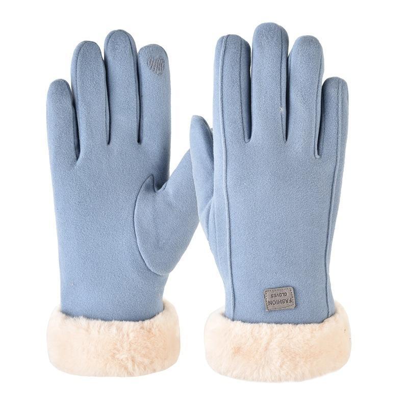 German velvet gloves for men and women to keep warm in autumn and winter, velvet outdoor riding touch screen Korean version simple hair mouth