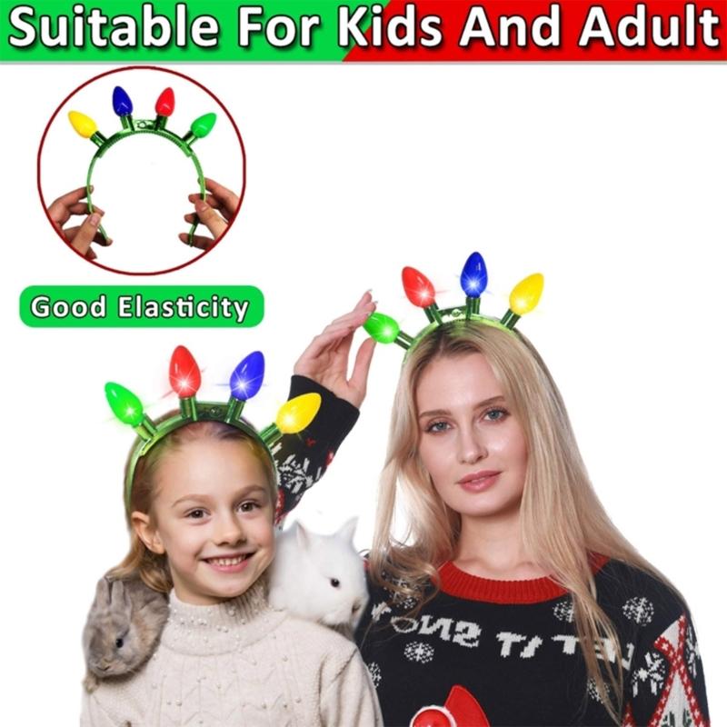 Weihnachts-LED-Glühbirnen-Stirnband Leuchtet im Dunkeln Partyzubehör Leuchtende Kopfbedeckung Haarschmuck für Frauen Mädchen