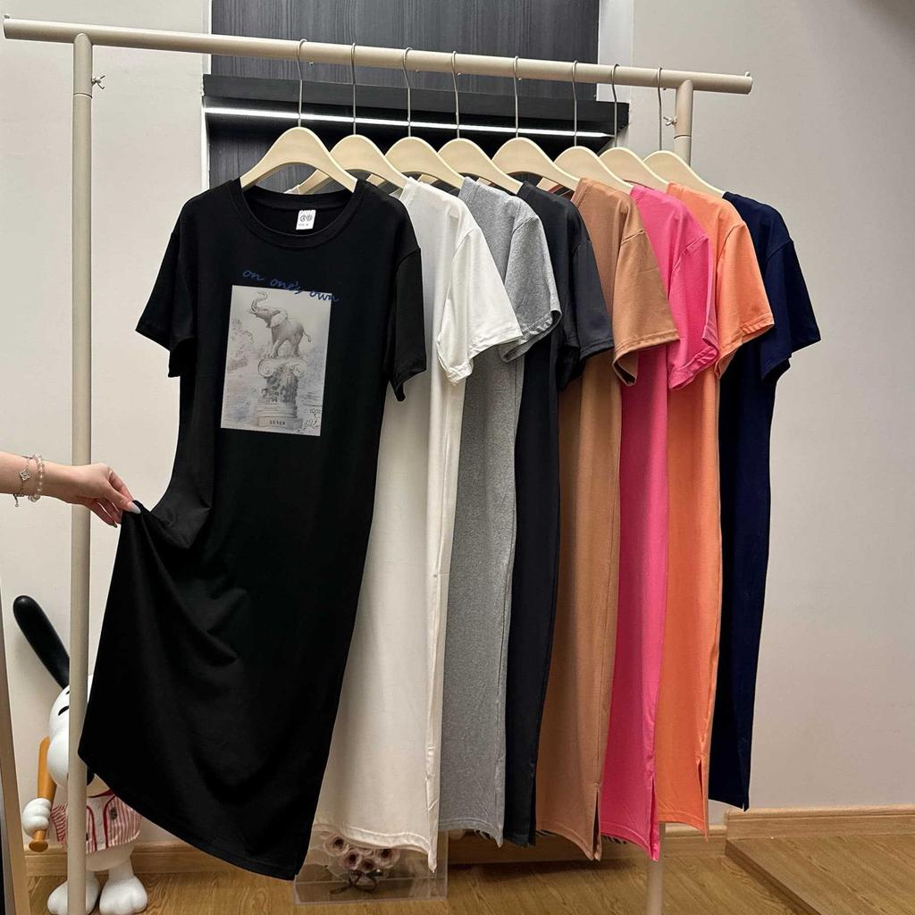 Short sleeve nightdress women's summer long knee large size loose T-shirt pajamas Internet celebrity ins home dress can be worn outside