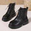 Comfort Wide Leg Platform Leather Ankle Boots Women Plus Size 42 Autumn Winter  Lace Up Motorcycle Boots Woman Short Botas