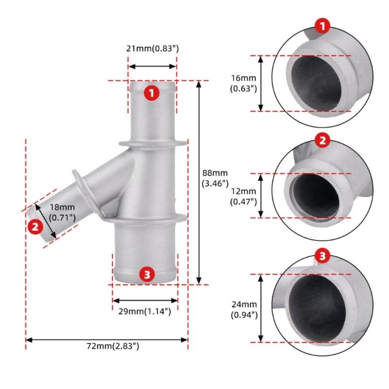 Universal Aluminum Cooling System Hose Fitting 47157 Coolant Hose Junction for Multiple Models Car SUV