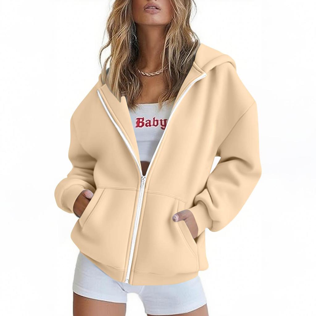 Damenmode Lässige Langarm Einfarbig Kapuzenpullover Tops