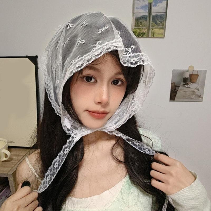 Stylish Lace Headwrap Triangular Hair Scarf Elegant Bandanas Headscarf for Women Music Festival Photo Head Accessories