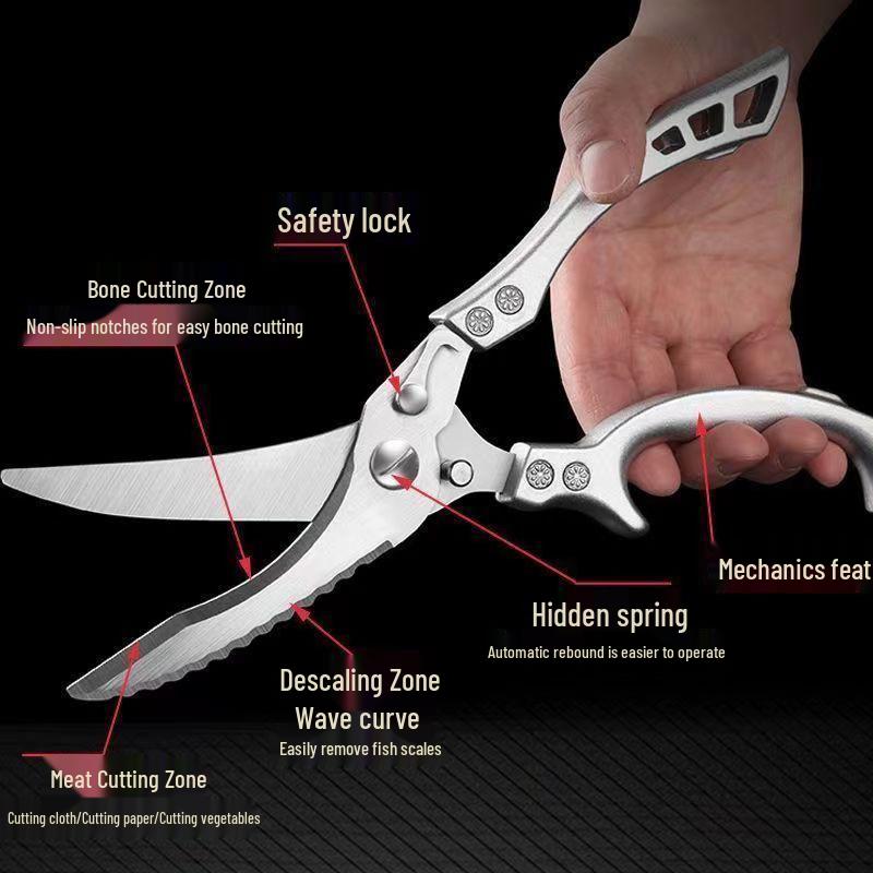 Powerful Multifunctional Stainless Steel Kitchen Scissors for Chicken, Fish, Barbecue & More