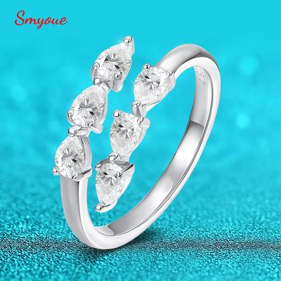 Smyoue Test Passed 3*4MM Moissanite Rings for Women Lab Diamond Wedding Band 925 Silver Female Crown Single Tail Ring