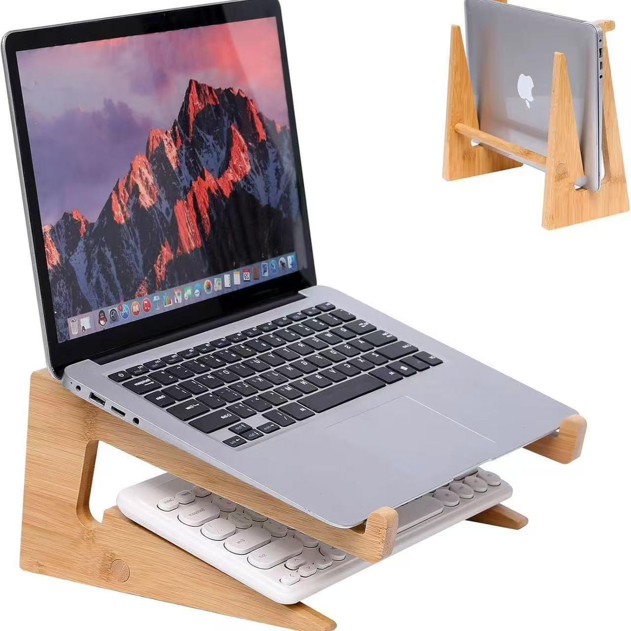 Solid Wood Laptop Stand with Cooling and Storage