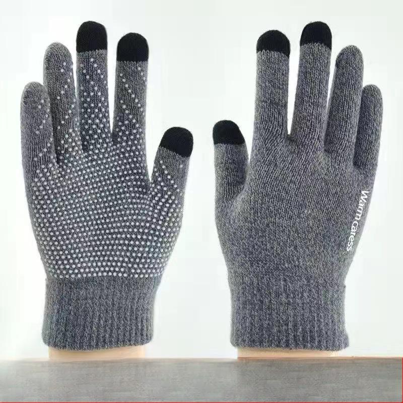 

Перчатки для сенсорных экранов для мужчин, зимние, нескользящие, рабочие, резиновые, в горошек, трикотажные, зимние, бархатные, теплые перчатки серый