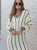 Autumn 2025 V-neck Knit Pullover: European-American Style, Hip-Length Striped Sweater for Women