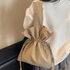 Korean Version of Girls Bag Large Capacity Ins Style Solid Color Personalized Pleated Canvas Bag Drawstring Simple Foreign Style Shoulder Bag