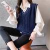 Women's Loose V-Neck Knitted Vest - Japanese Lazy Style, Age-Reducing Sleeveless Sweater for JK Uniforms