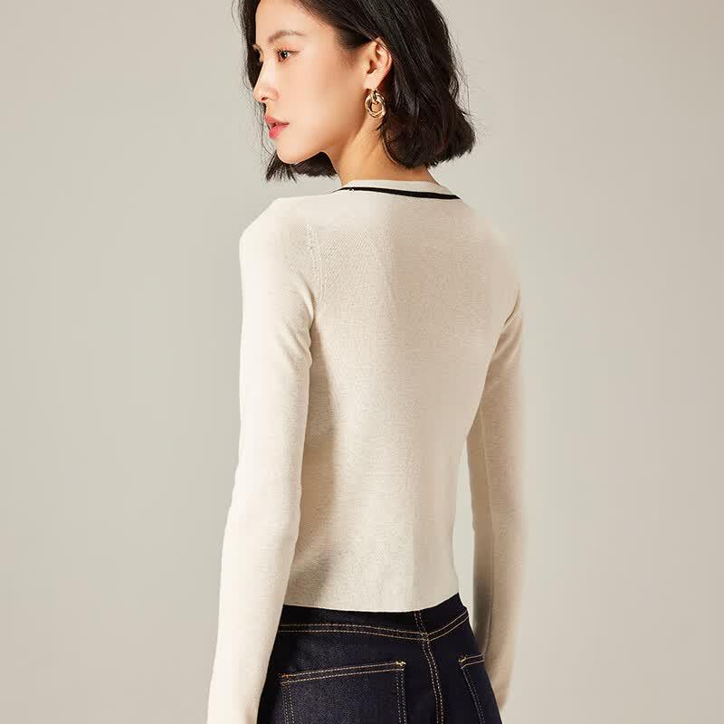 Women's Elegant V-Neck Wool Blend Knit Top