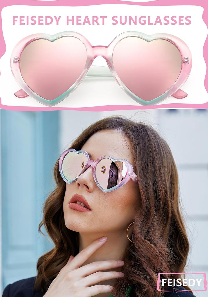 Feisedy Heart Polarized UV400 UV Sun For B2337 Sunglasses, Women's, Sunglasses, Protection, Blocking, Protection, Travel, Shopping, Driving, Cute,