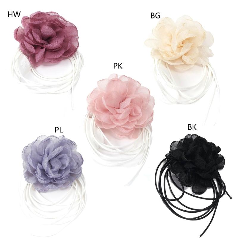 Vintage Big Flower Choker Necklace for Women Gifts Elegant Lace-up Rope Chain Necklace Fashion Jewelry Accessories
