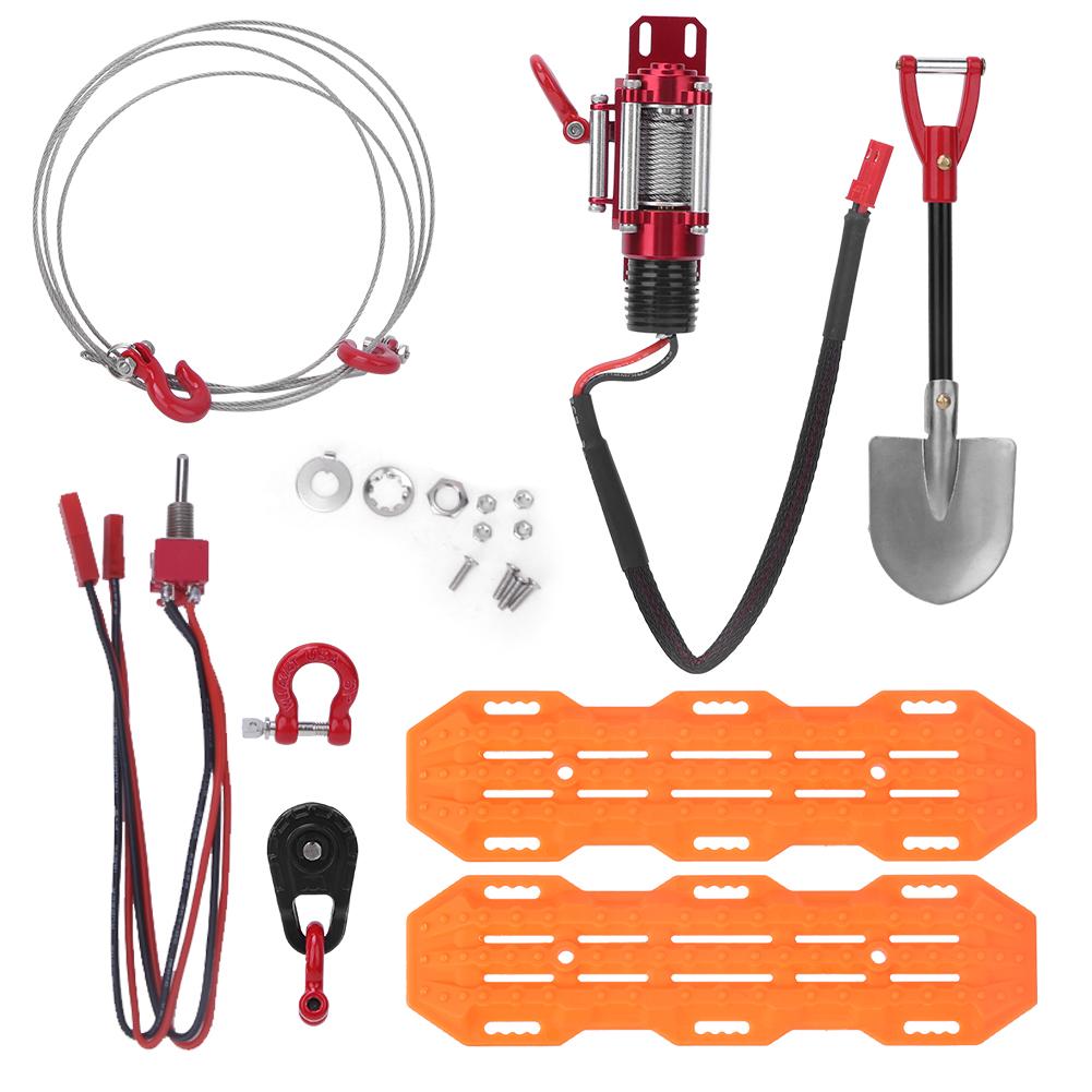 6pcs RC Car Decorative Tools Barricades Metal Capstan Roller Steel Rope Lock Shovel