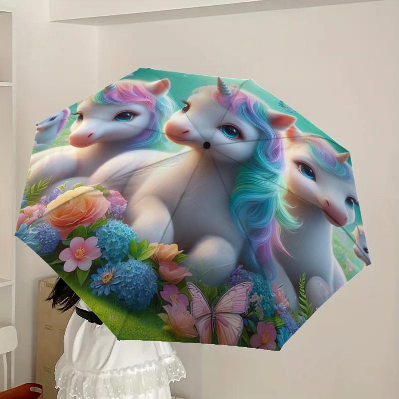 1pc Unicorn Fantasy Garden Umbrella with Plastic Handle,Suitable for All Seasons Home Travel Outdoor UmbrellaDD1417