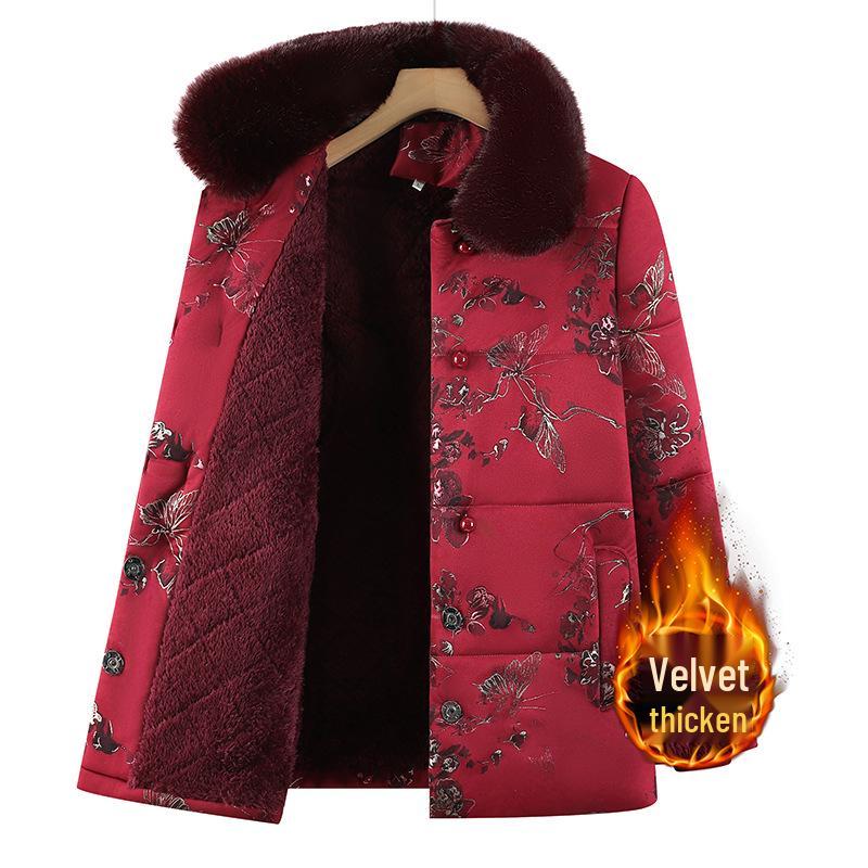 

2025 Stylish Winter Coat for Women: Thickened, Warm, Fur-Collar, Cotton-Padded Outerwear for Middle-Aged and Elderly Moms 5XL (suggested for 150-165 jin) червоний