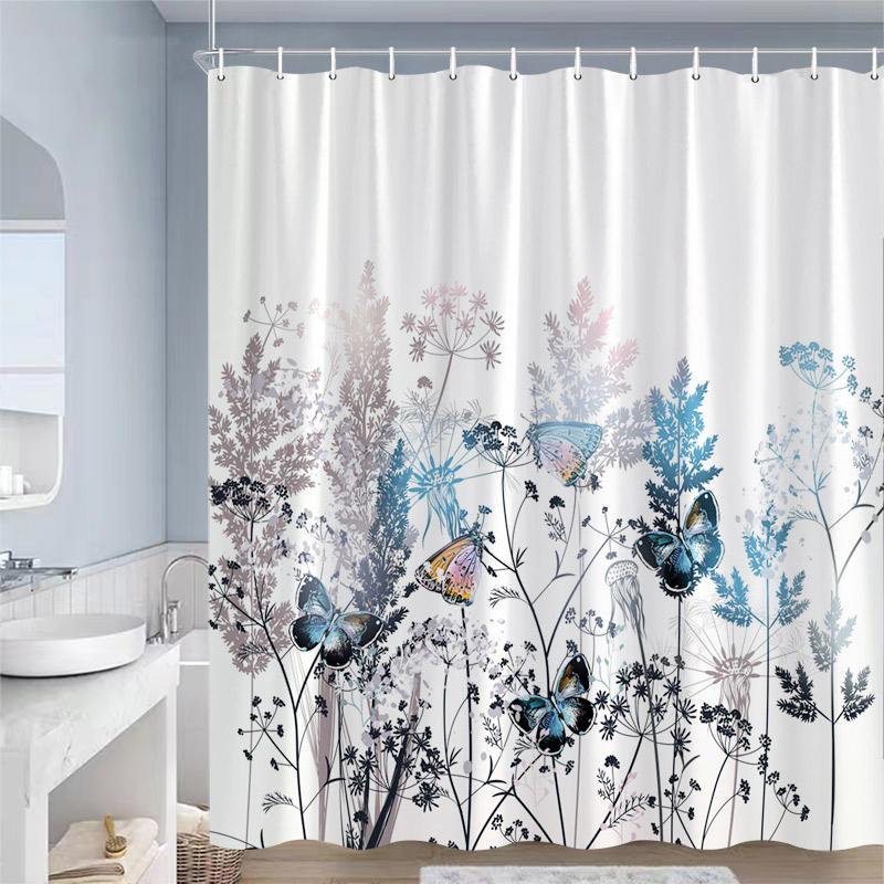 Floral Shower Curtains Butterfly Hummingbird White Daisy Dandelion Rose Flowers Plants Polyester Fabric Bathroom Curtain Decor