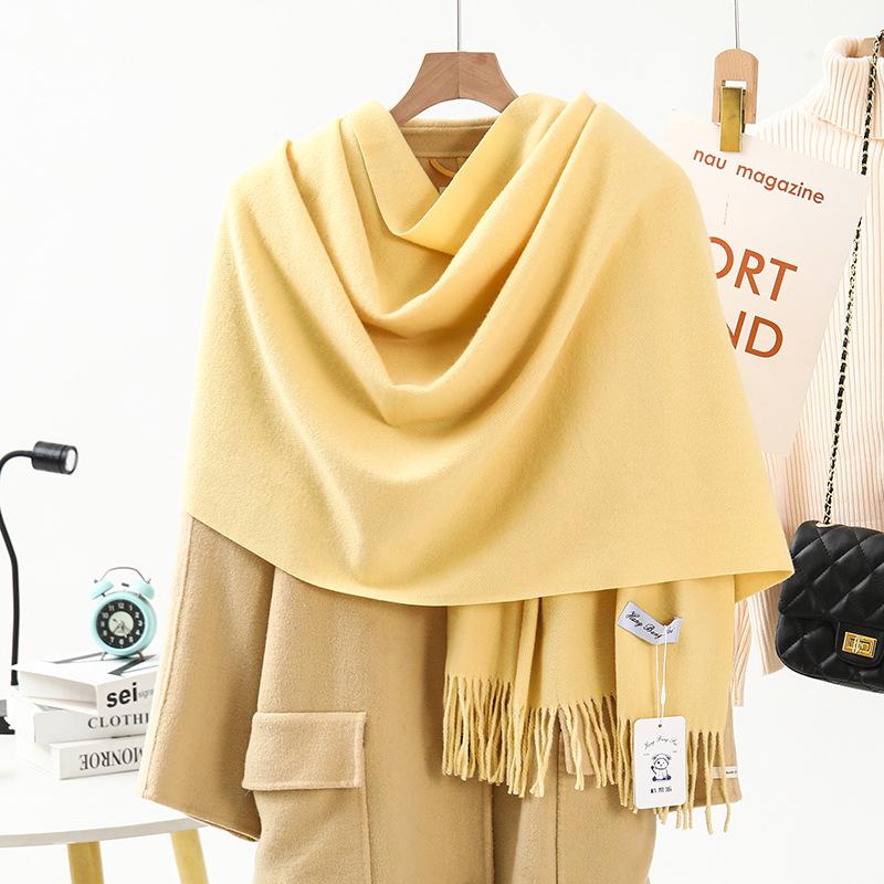 Wool Cashmere Scarf for Girls High End Solid Color Scarf Versatile Thickened Winter Imitation Cashmere Scarf