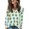 Women's Fashionable Loose-Fit V-Neck Long-Sleeved T-Shirt Christmas Print Pullover