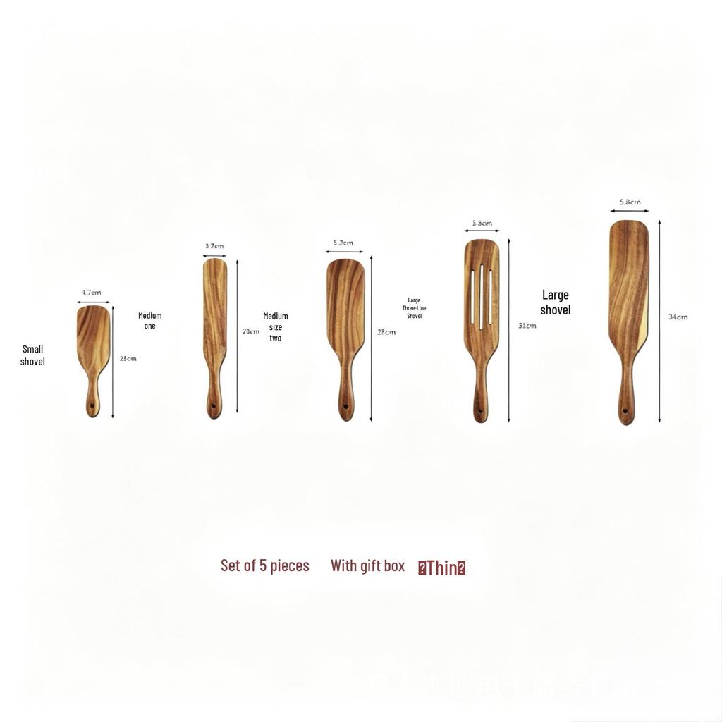 Non-Stick Pan Special: Teak & Acacia Wood Spatula, Stir-Fry Set, Salad Fork & Slotted Spoon