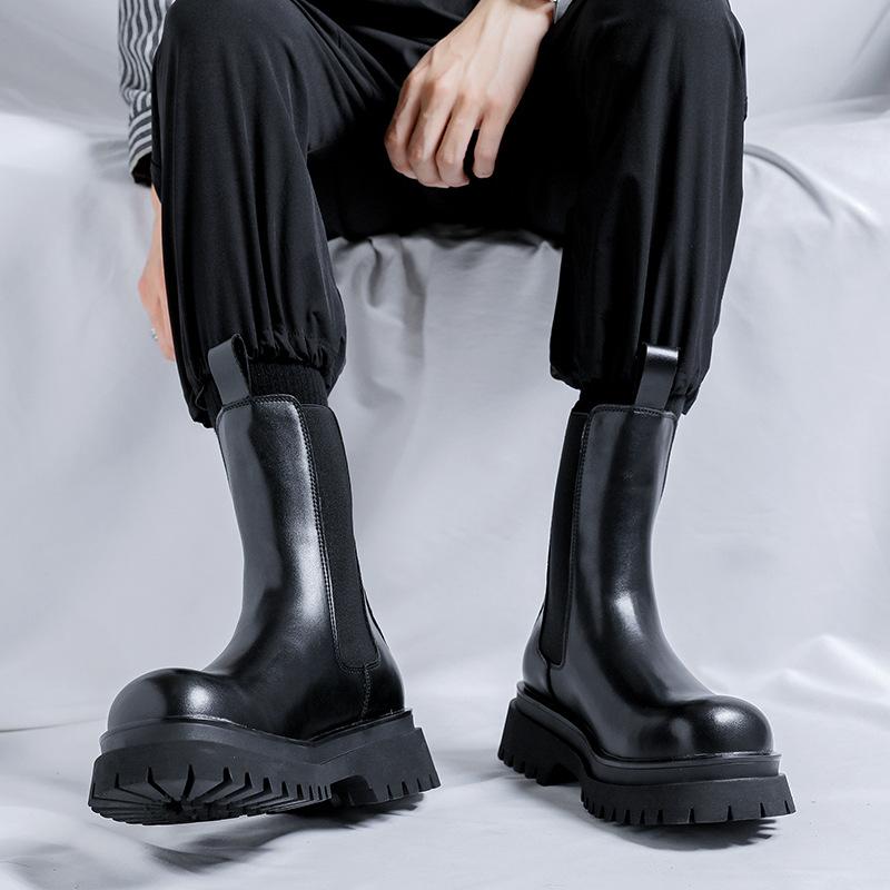 Smoke boots high-top leather shoes British style platform sleeve flow locomotive thin Martin boots 9884-R