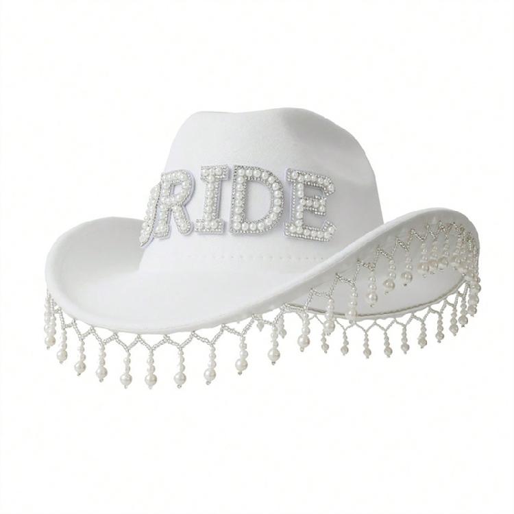 Bride To Be Fringed Hat for Women Cosplay Costume Cowboy Hat Bachelorette Party Headwear Wedding Celebration Headpiece