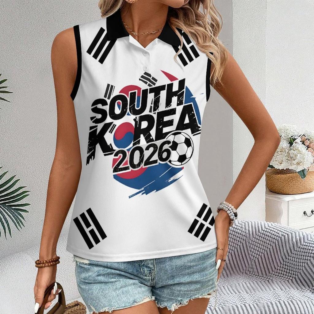 Women Sleeveless Polo Shirt Button Down Collar Casual Letter Print Slim Fit Summer Top for Outdoor Activities