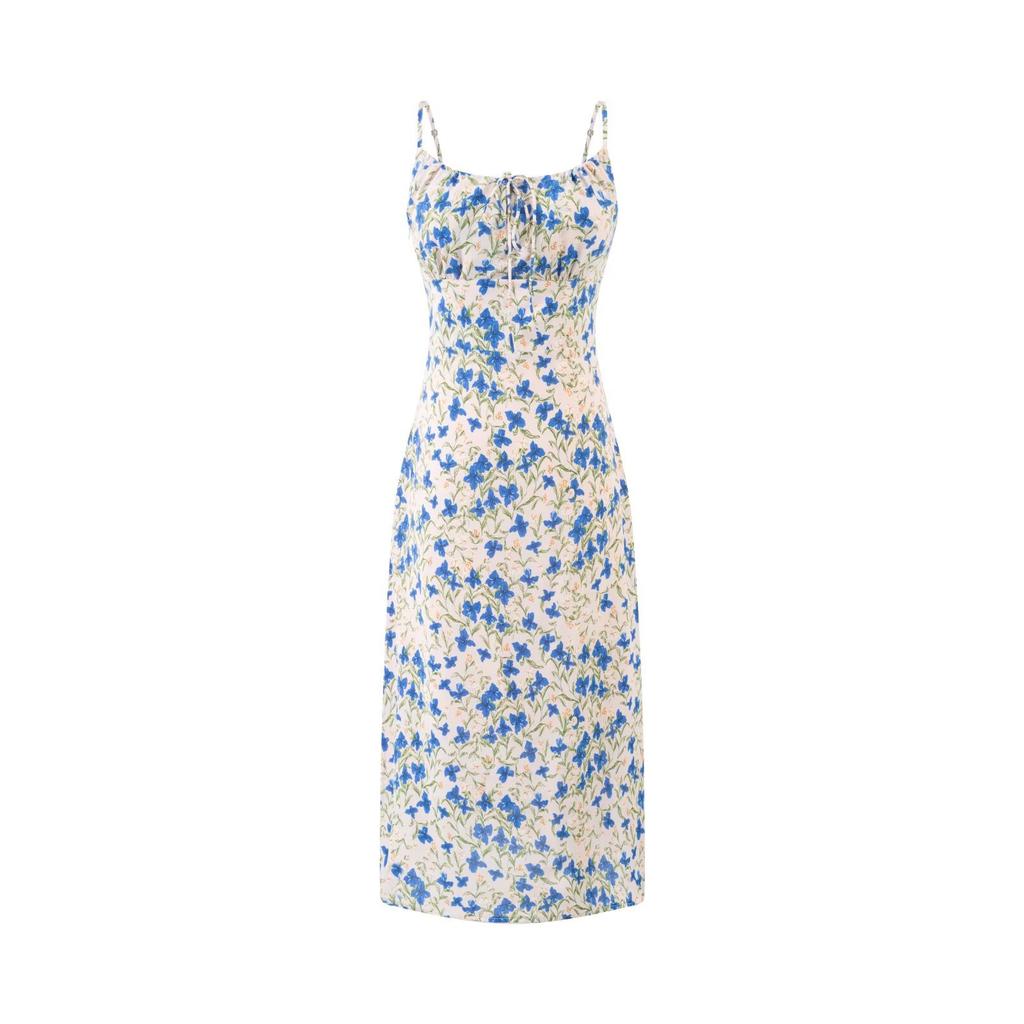 Sexy Slim Floral Suspender Skirt Summer New French Retro Seaside Vacation Waist Dress Women