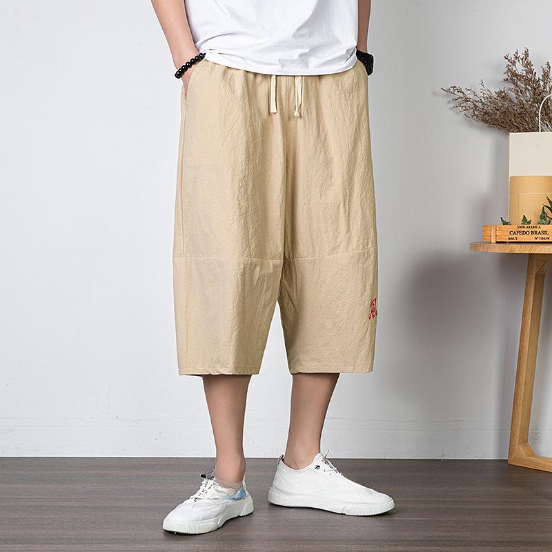 Summer Chinese Style Linen Pants Loose Large Size Wide-leg Pants National Tide Cotton and Linen Casual Pants Harem Cropped Pants