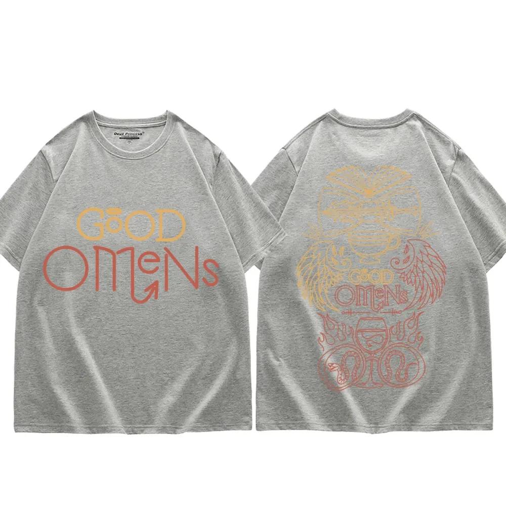 TV Play Good Omens Printed T Shirts Men's Women Fashion Vintage Oversized T-shirts Summer Casual Pure Cotton T-shirt Streetwear
