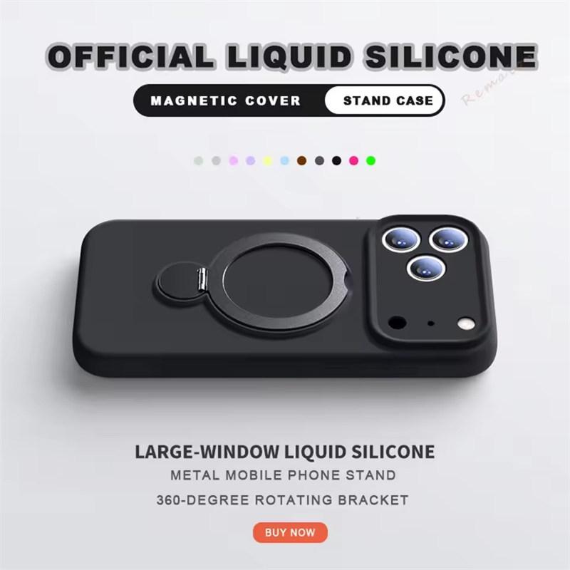 360° Magnetický Stojan Tekutý Silikonový Kryt na Telefon Pro iPhone 17 Air 13 14 15 16 Pro Max Plus Držák pro Magsafe Nabíjení Ochranný Kryt