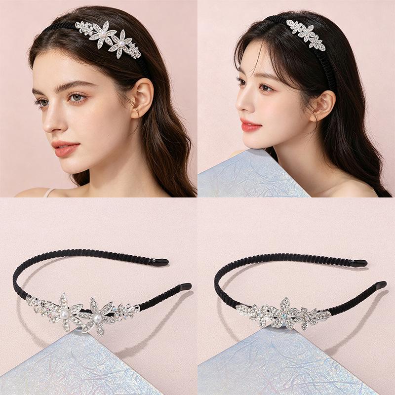 Crystal Alloy Flower Hairband, Anti-slip Headband Hairpin, Bridal Headpiece