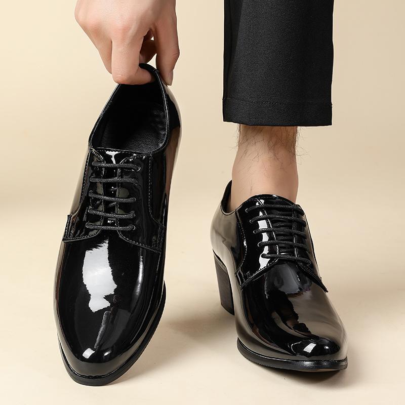 Fashion Brand Men'S High-Heeled Banquet Pointed Casual Leather Shoes Classic White Lace Up Men'S Comfortable Wedding Cuban Shoes