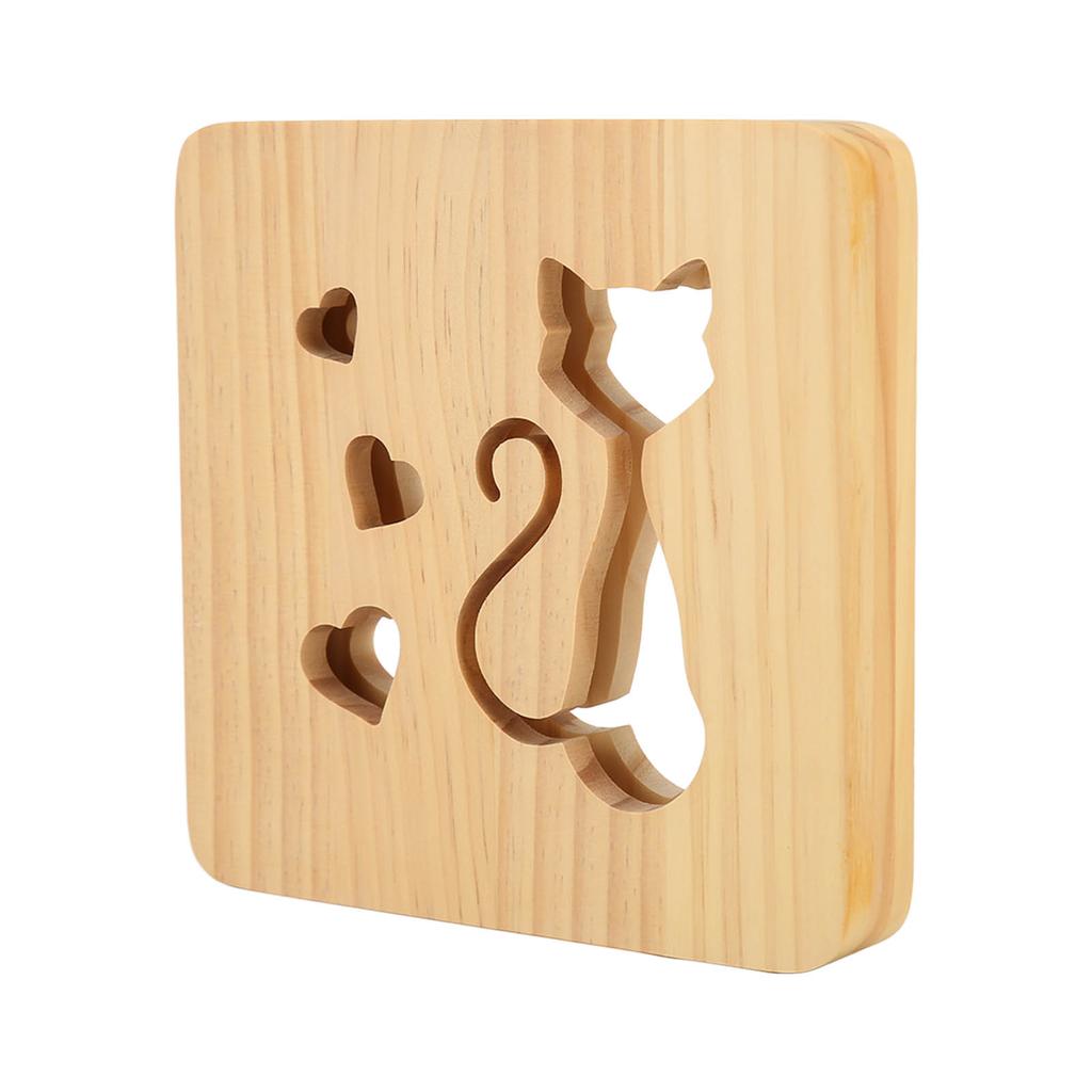 مصباح ليلي بنمط قلب قطة مجوف أمامي خلفي خشبي ثلاثي الأبعاد LED بجانب السرير لغرفة النوم المطعم