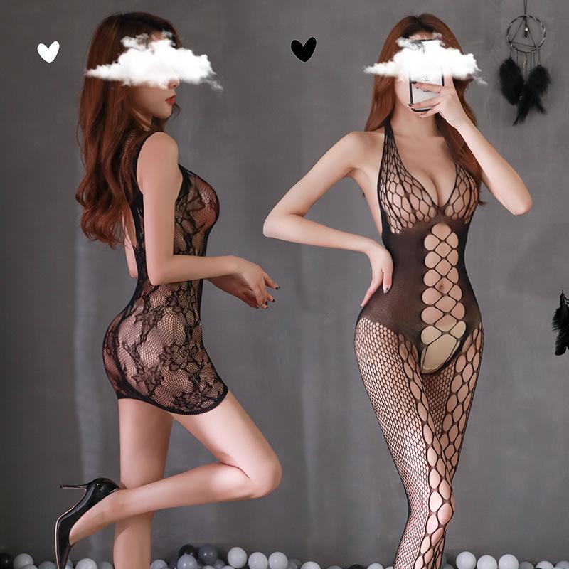 Bright Lingerie Women's Passion Set: Sexy Transparent Fishnet Open Crotch Three-Piece.