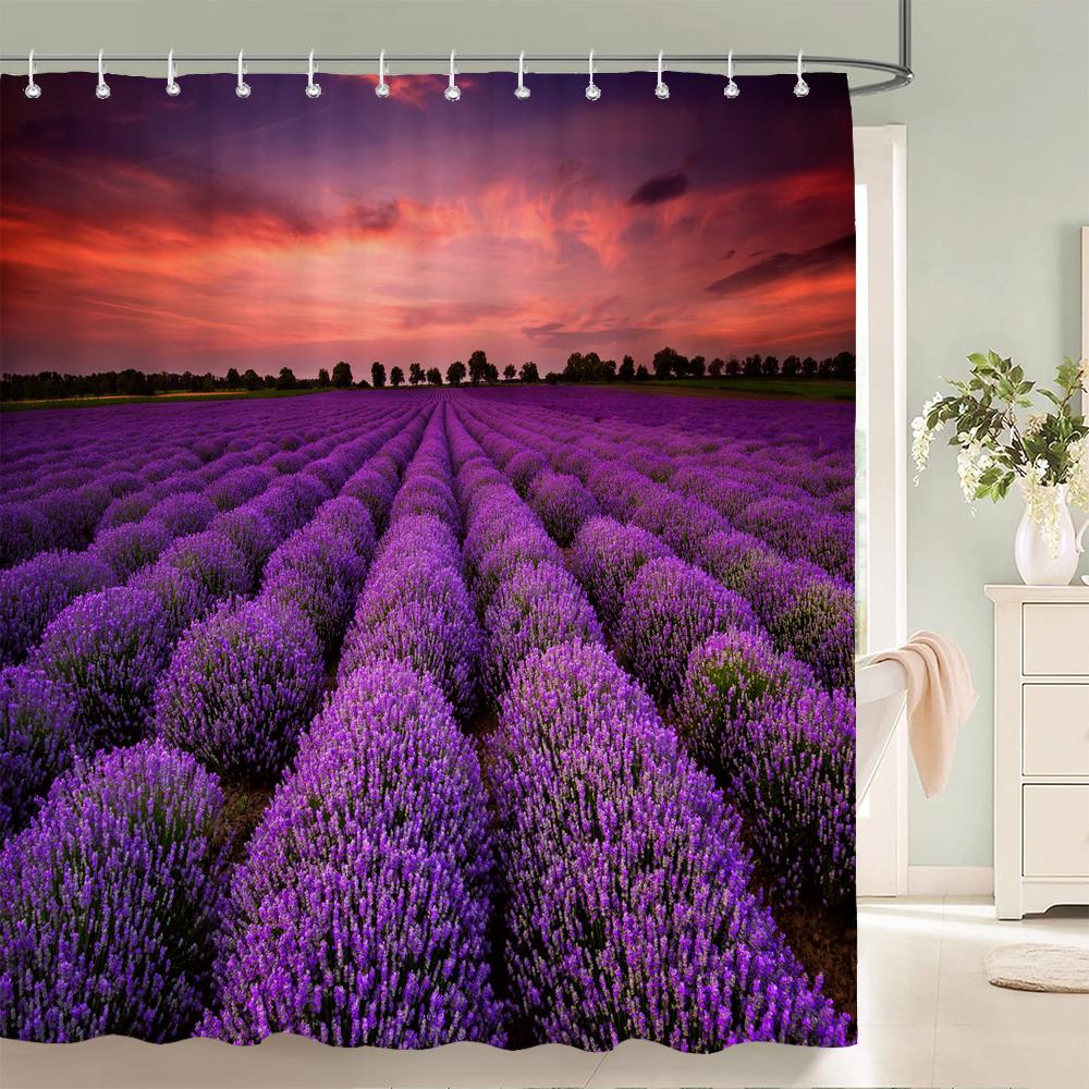 

Lavender Scenery Print Shower Curtain Natural Scenery Bath Curtain Waterproof Fabric Bathroom Curtain With Hook For Home Decor W60H190(CM)-1 Pcs